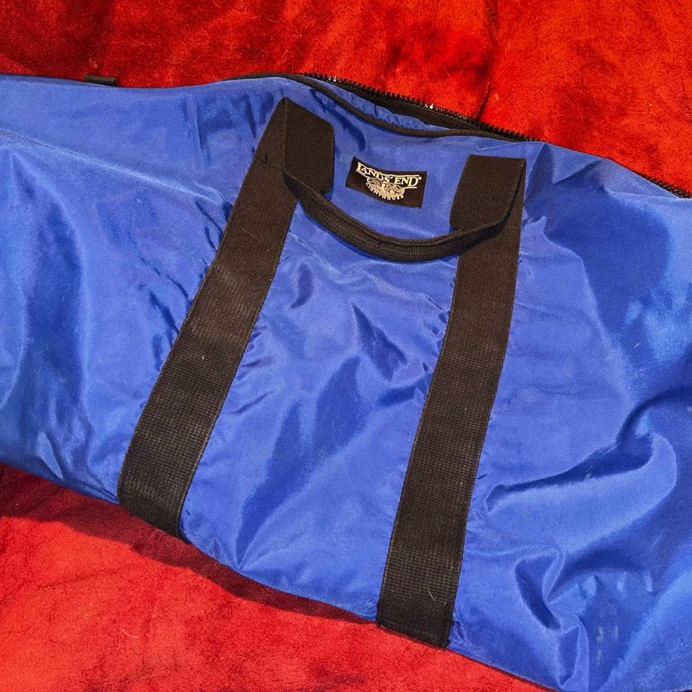 Vintage Lands’ End Lighthouse blue duffel bag travel weekender 29” wide
